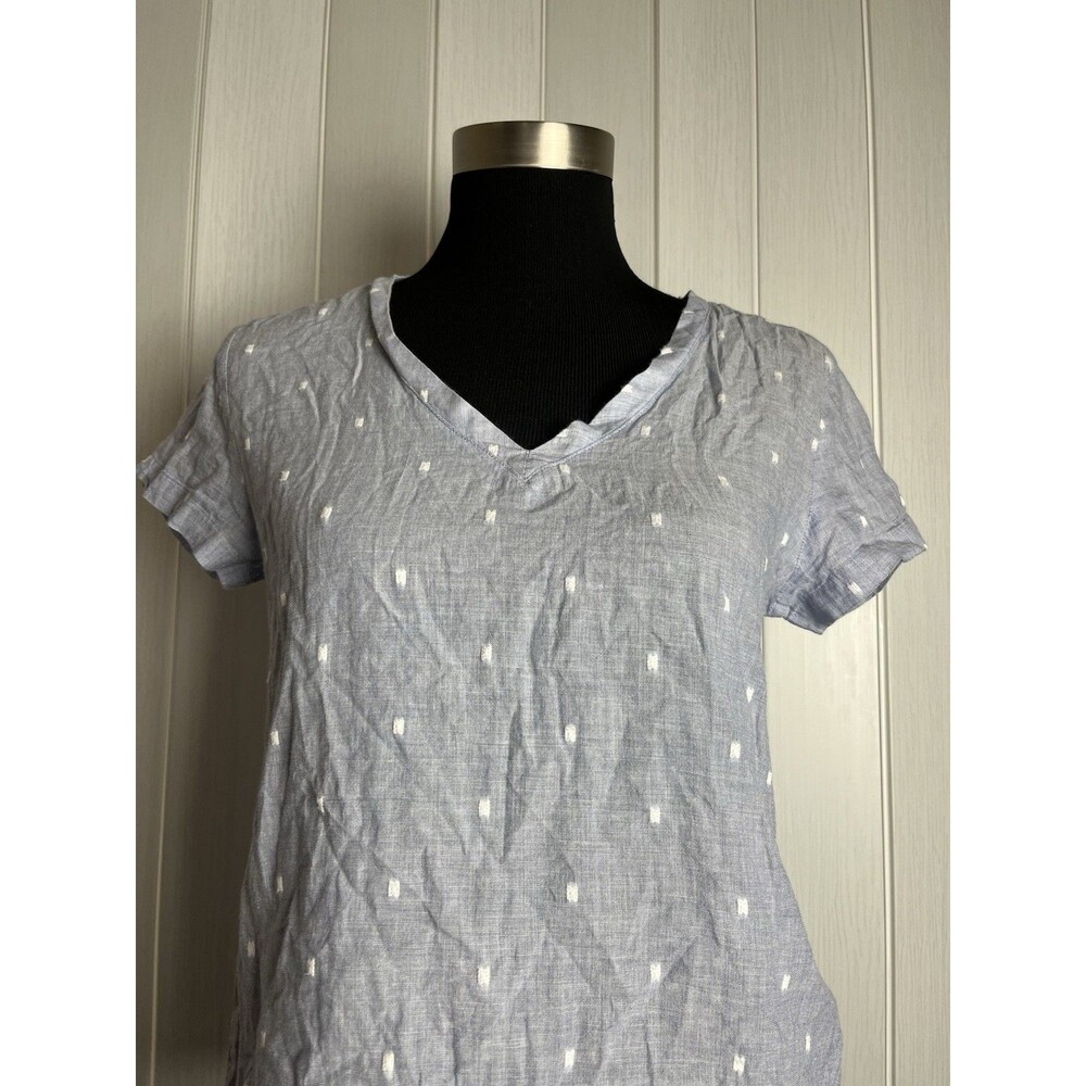 Cloth & stone light blue v-Neck Blouse Short Sleeve Dot Motif Print Top Size XS - Picture 4 of 12